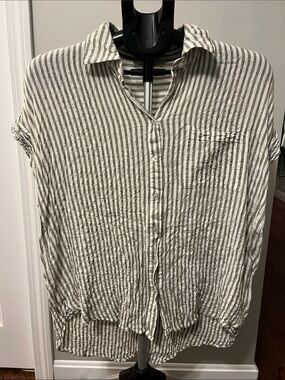 Jane and Delancey White and Khaki Stripe Button-Down - Size Small